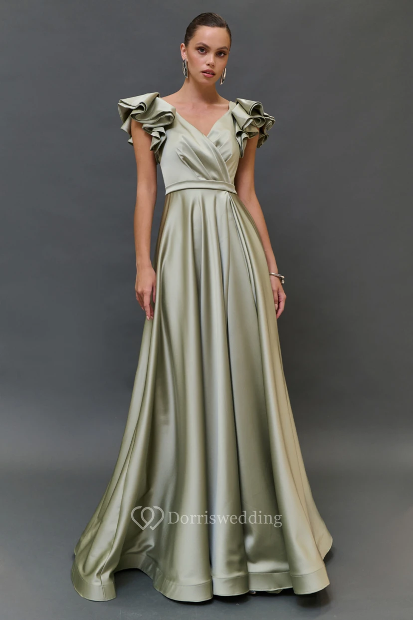 Satin Green Cap Criss-cross Floor-length Dress video preview