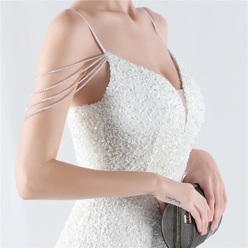Velvet-Bottom Gradient Sequined Sexy Beaded Suspender Evening Dress view 9