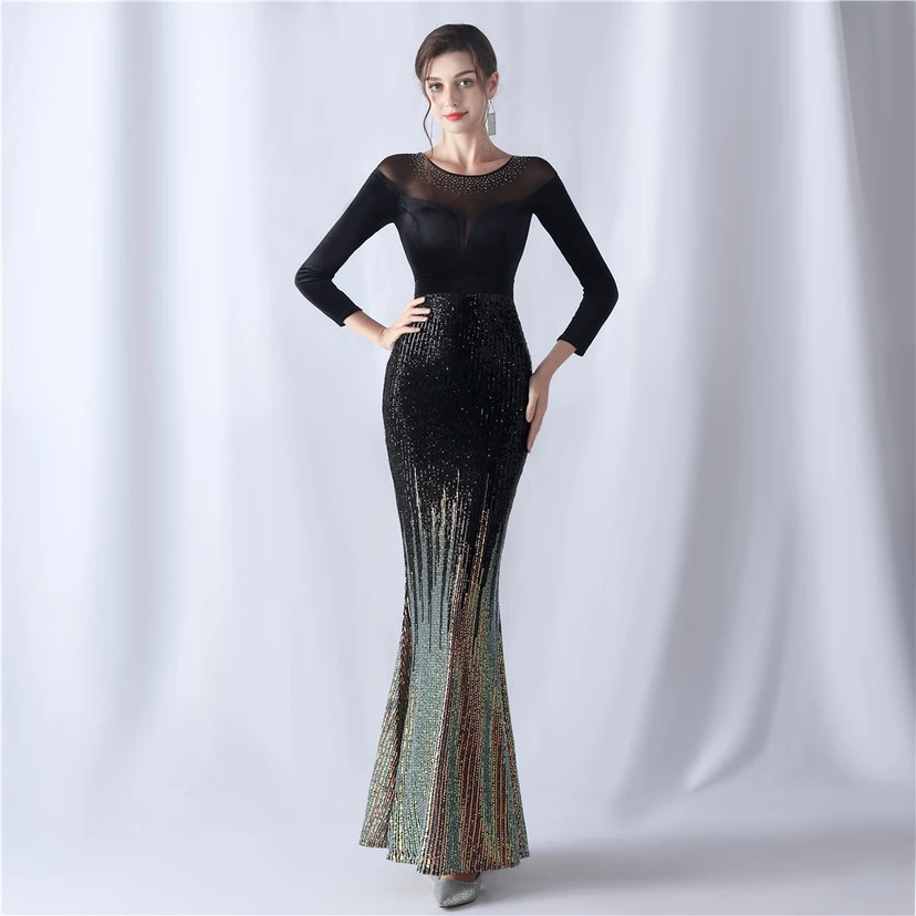 Long-Sleeved Fishtail Evening Dress High-End Atmosphere Elegant Banquet Temperament Velvet Aura Queen view 27