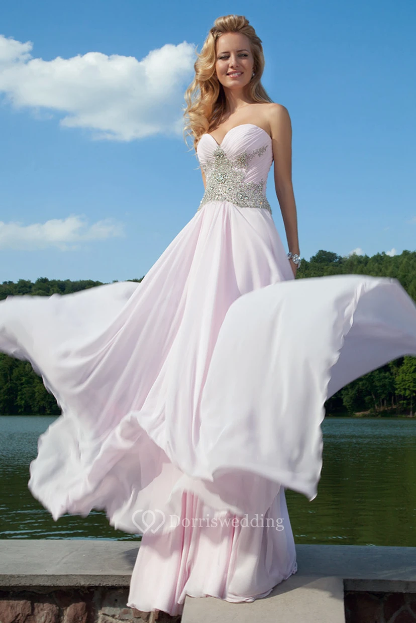 Ruched Sleeveless Maxi Sweetheart Chiffon Prom Dress With Beading And Pleats view 3