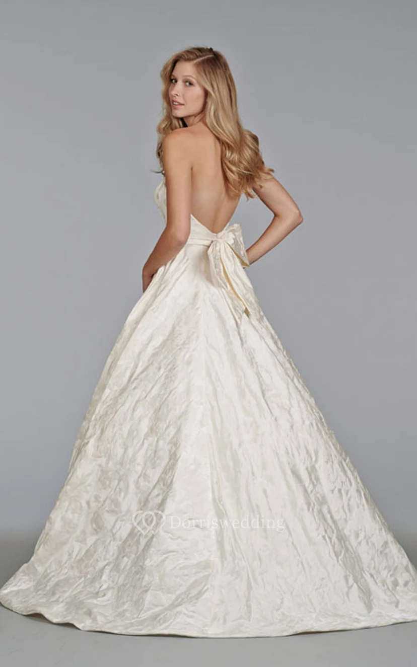 Glamorous Strapless Satin Ball Gown With Bow at Back view 2