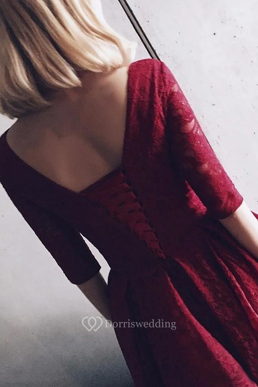 Bezauberndes knielanges Cocktailkleid aus Spitze in A-Linie mit V-Ausschnitt view 2