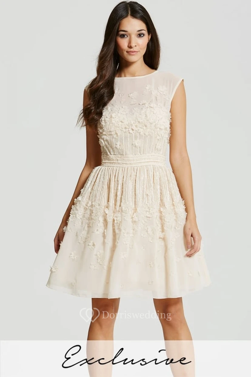 Short A-Line Floral Jewel Neck Sleeveless Chiffon Bridesmaid Dress view 3