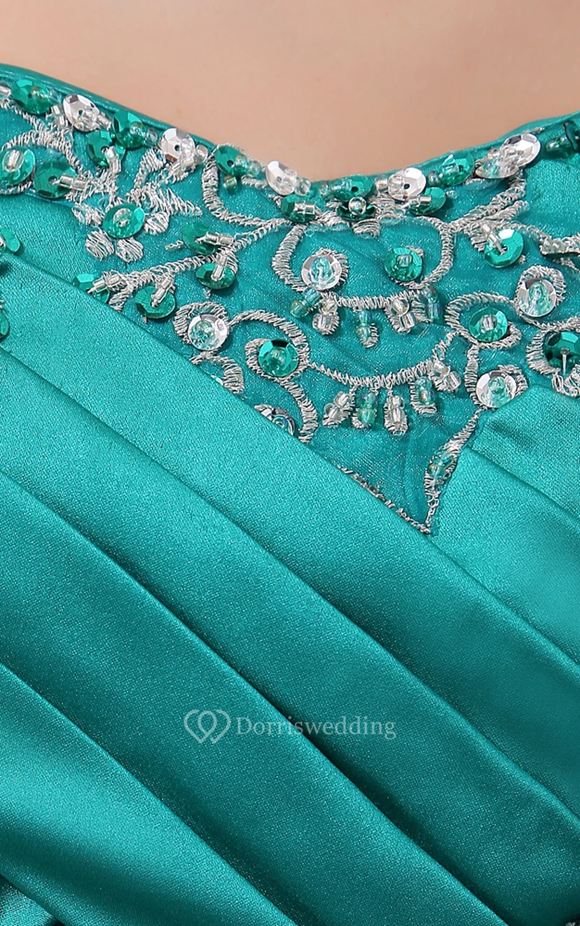 Satin Strapless Ball Gown With Ruffles and Criss-Cross Ruching view 4