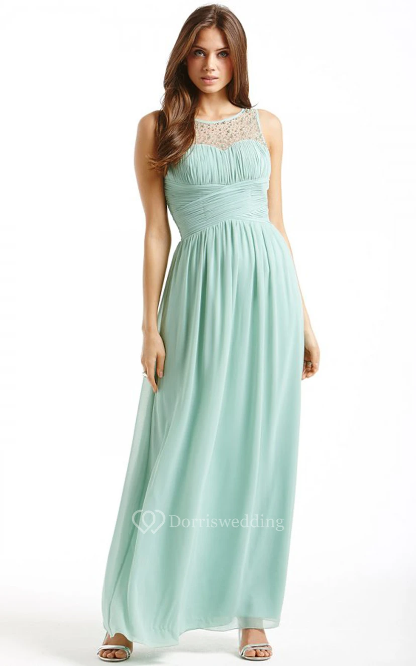 Scoop Neckline Modest A-Line Gown With Squared Back view 6