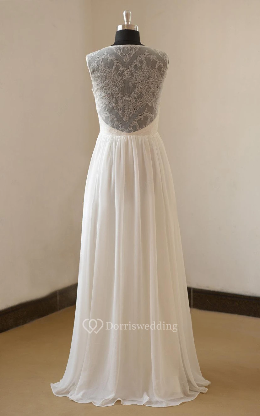 Chiffon A-Line Sleeveless V-Neck Dress With Illusion Back view 2