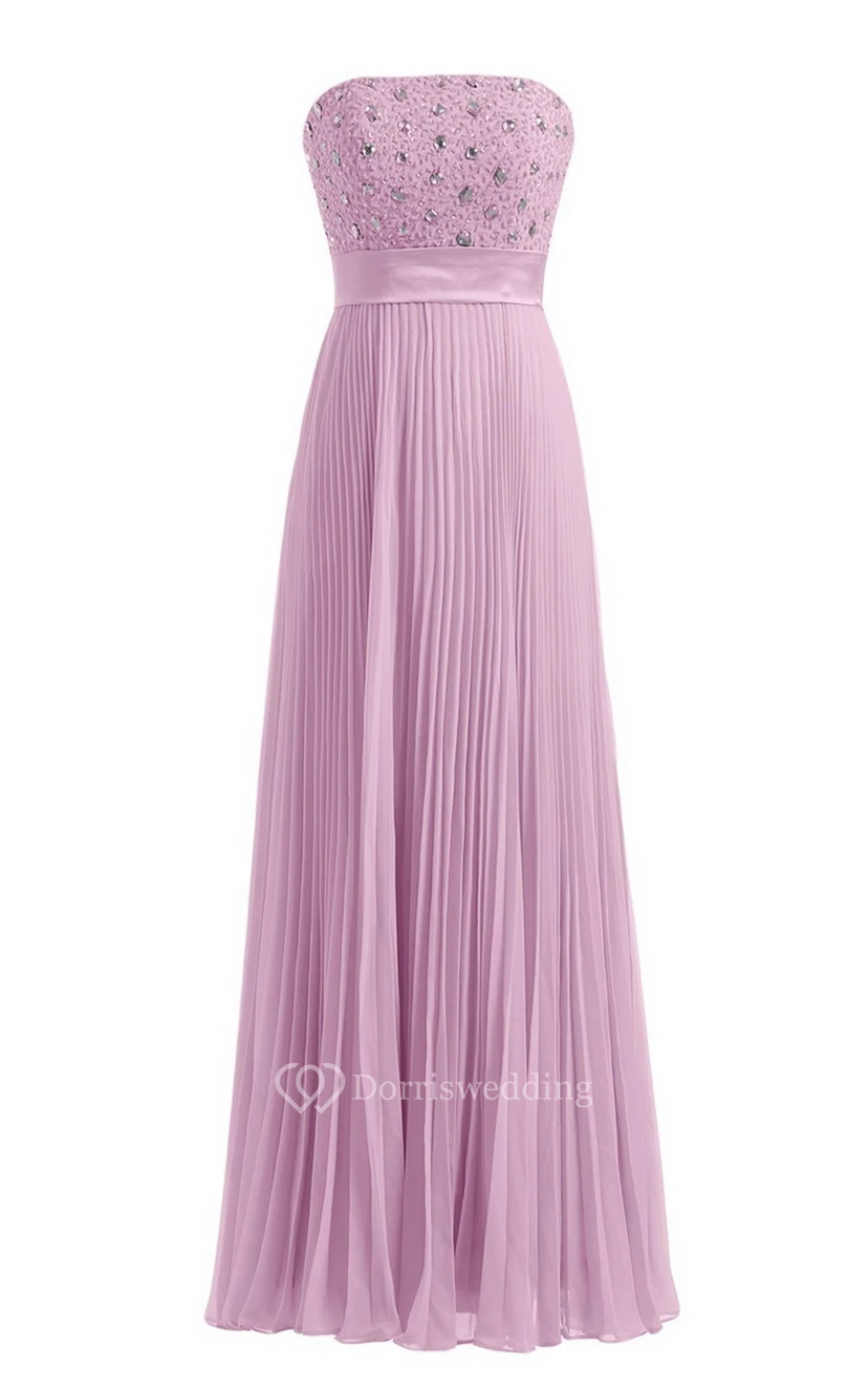 Strapless Empire Long Pleated Dress With Rhinestones view 11