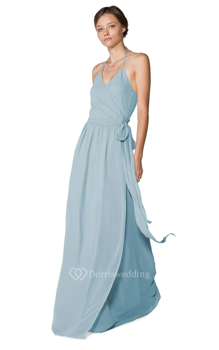 Long-Chiffon Lavish Halter Dress With Layers