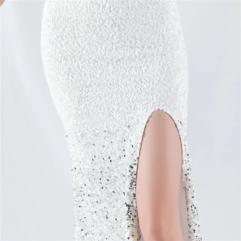 Gradient Velvet Bottom Sequins Craft Beading Ostrich Hair One-Shoulder Oblique Collar High-Slit Evening Dress view 9