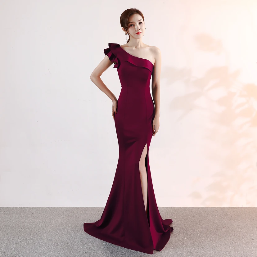 Vestido de noche elegante y distinguido para banquetes, color rosa, largo, sexy y ajustado, estilo cola de pez. view 25