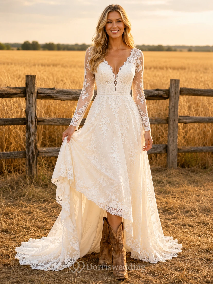 Robe de mariée bohème de maternité, col en V, manches papillon, coupe trapèze, en tulle avec corsage en dentelle