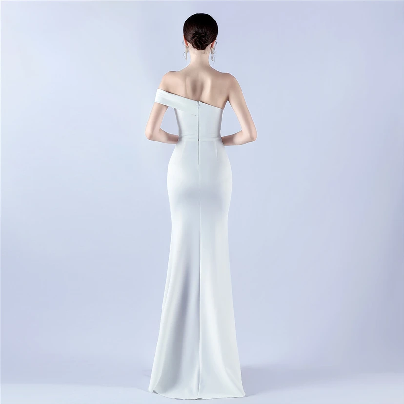 Satin-Abendkleid mit einer Schulter für festliche Anlässe und Bankette view 38