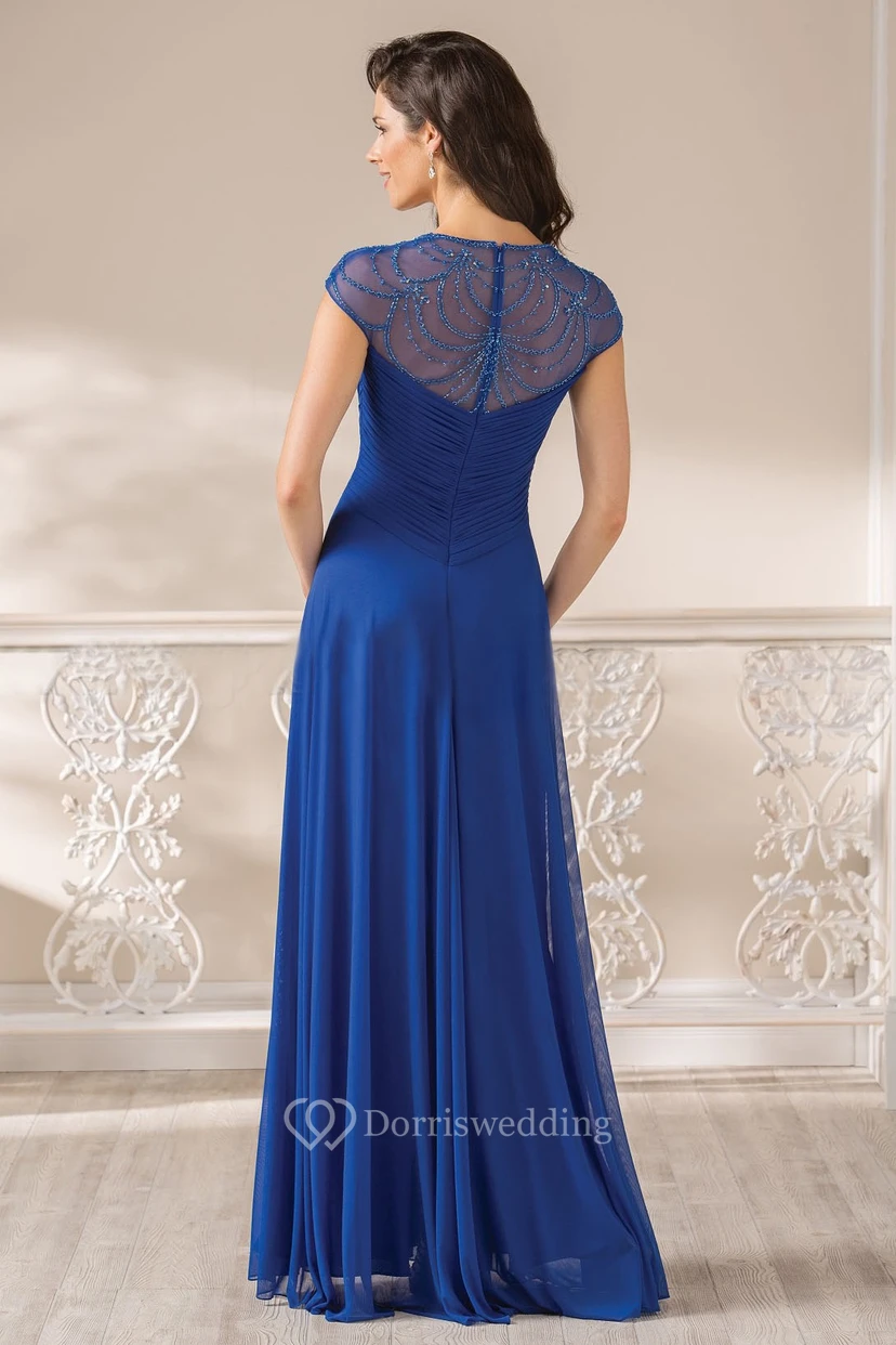 Cap-Sleeved A-Line Mother Of The Bride Dress With Illusion Beaded Back view 2