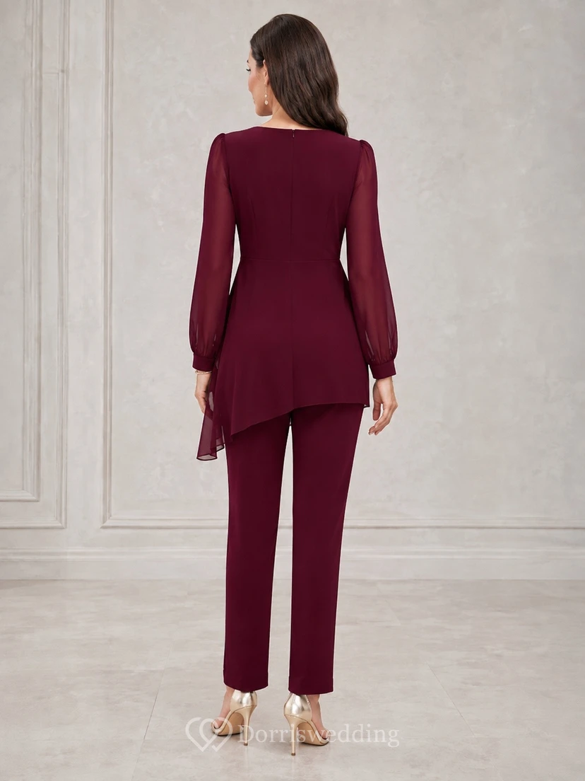 Petite Long Sleeve Peplum Two Piece Burgundy Mother Suit view 2