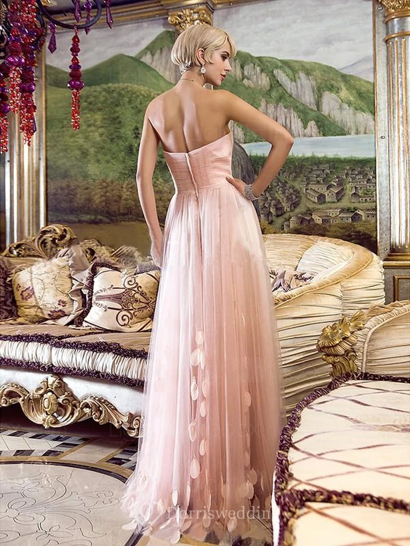 A-line Strapless Sleeveless Floor-Length Tulle Applique Dresses view 2