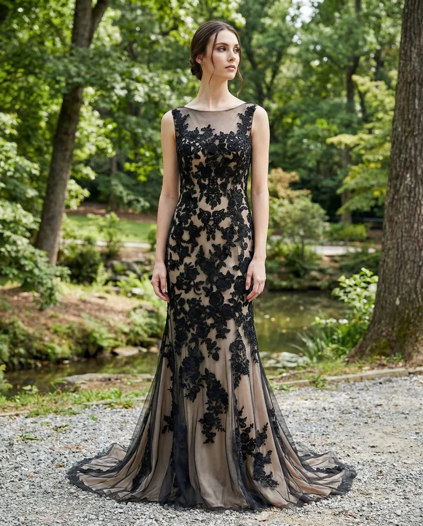 Bateau Neck Mermaid Lace Wedding Gown