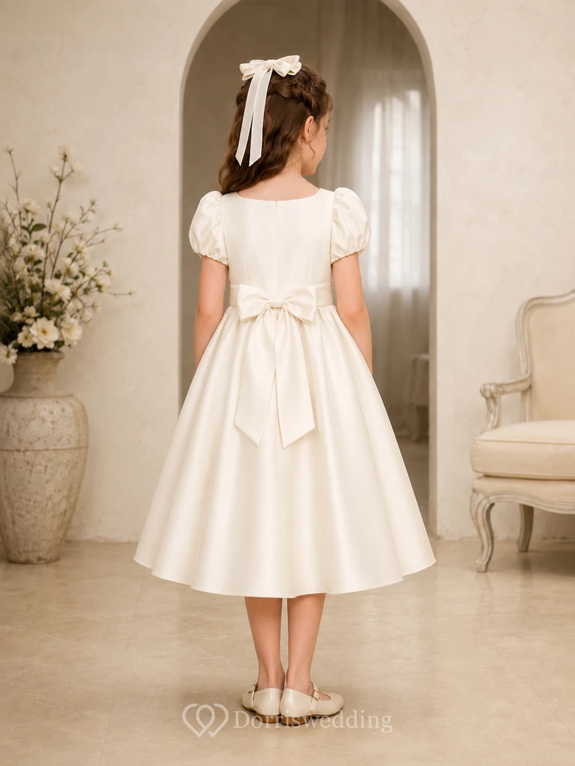Classic Satin with Full Skirt Flower Girl Dress view 2