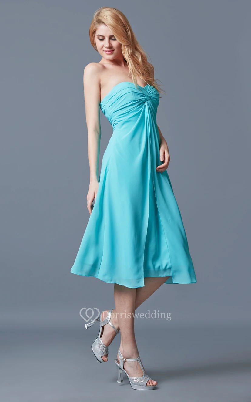 A-line Sweetheart Tea Length Chiffon Dress With Ruching view 4