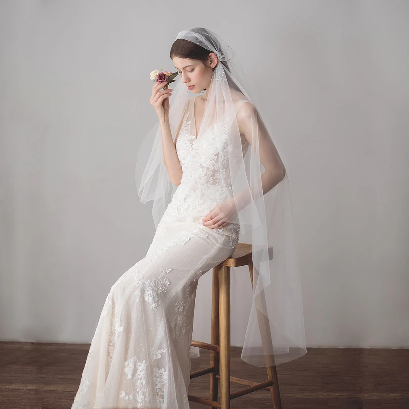 Original Beautiful White Fingertip Bridal Veil view 4