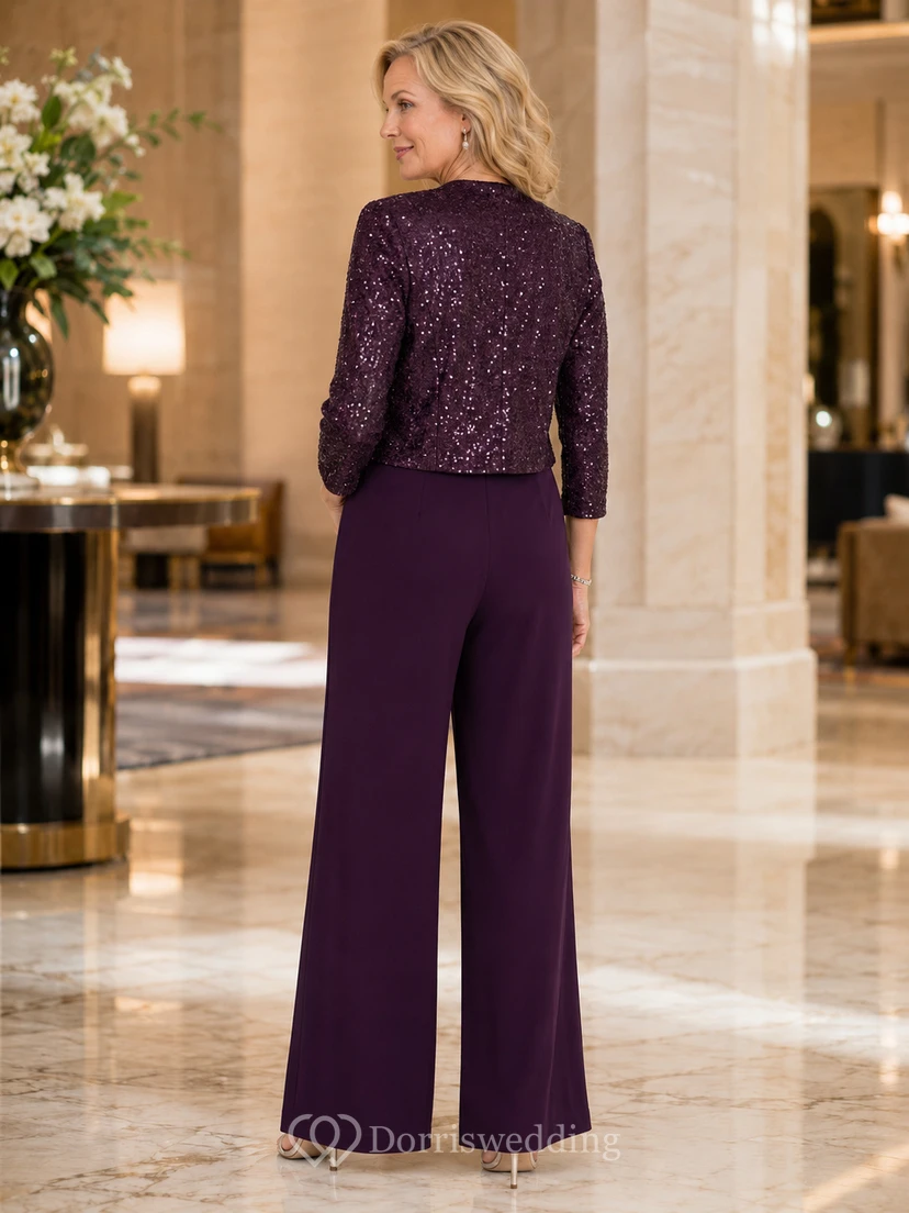 Plum Mother Jumpsuit mit V-Ausschnitt, Pailletten-Spitzenjacke und weit geschnittener Hose view 2