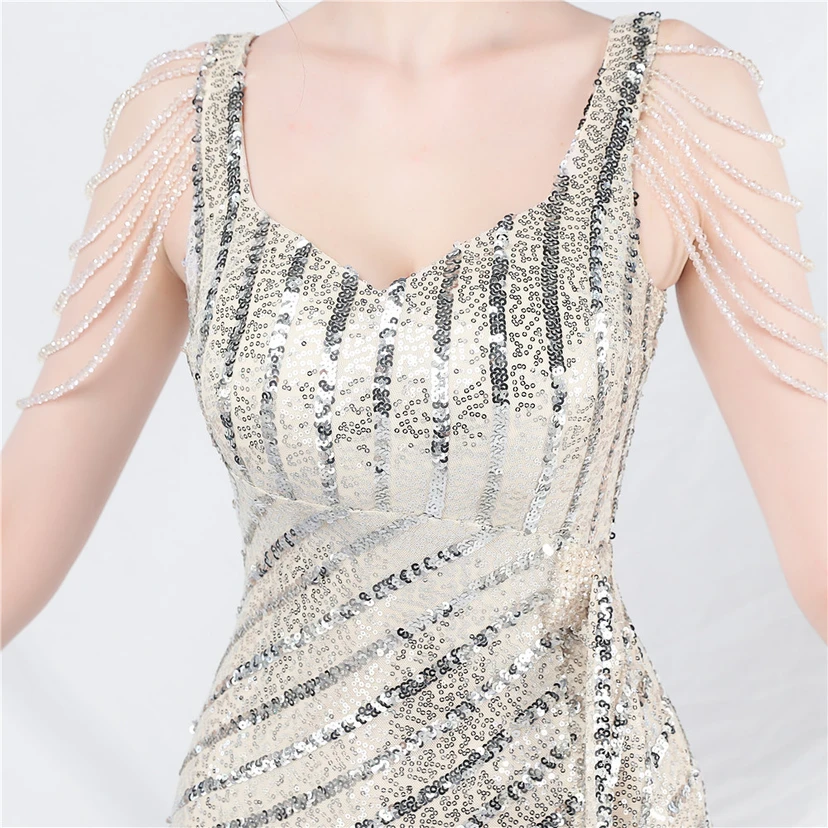 Craft Sequined Velvet Bottom Handmade Beaded Long Elegant Light Luxury Evening Dress view 77