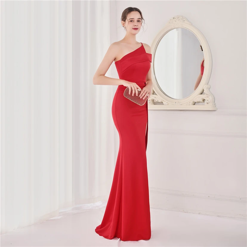 Toast Dress Bride Long Sleeveless Red Thank You Banquet Slim Fishtail Skirt Knot Wedding Car Model Exhibition Dress view 5