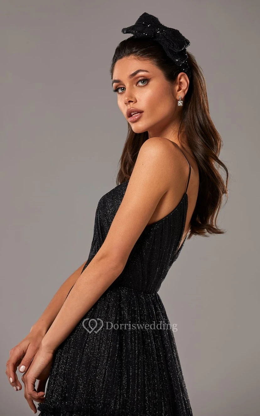 Vintage A Line Spaghetti V-neck Tulle Prom Dress view 3