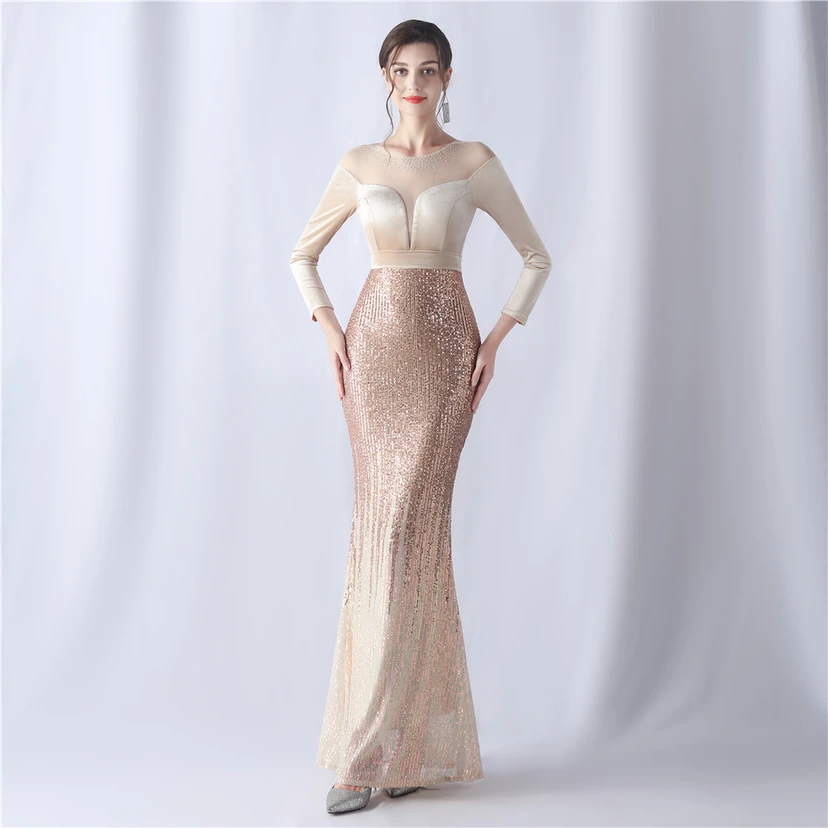 Long-Sleeved Fishtail Evening Dress High-End Atmosphere Elegant Banquet Temperament Velvet Aura Queen view 36
