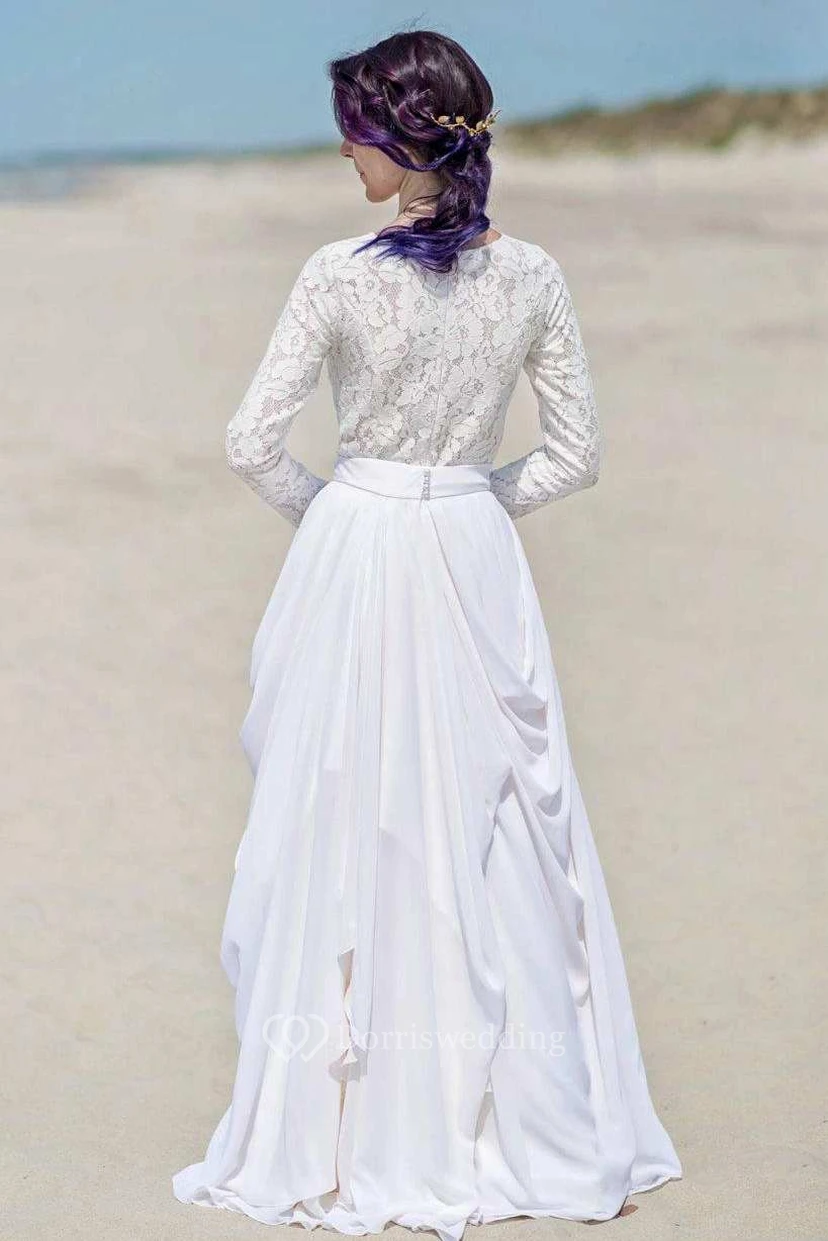 Vestido de novia de gasa, satén, encaje, botones y cremallera view 2