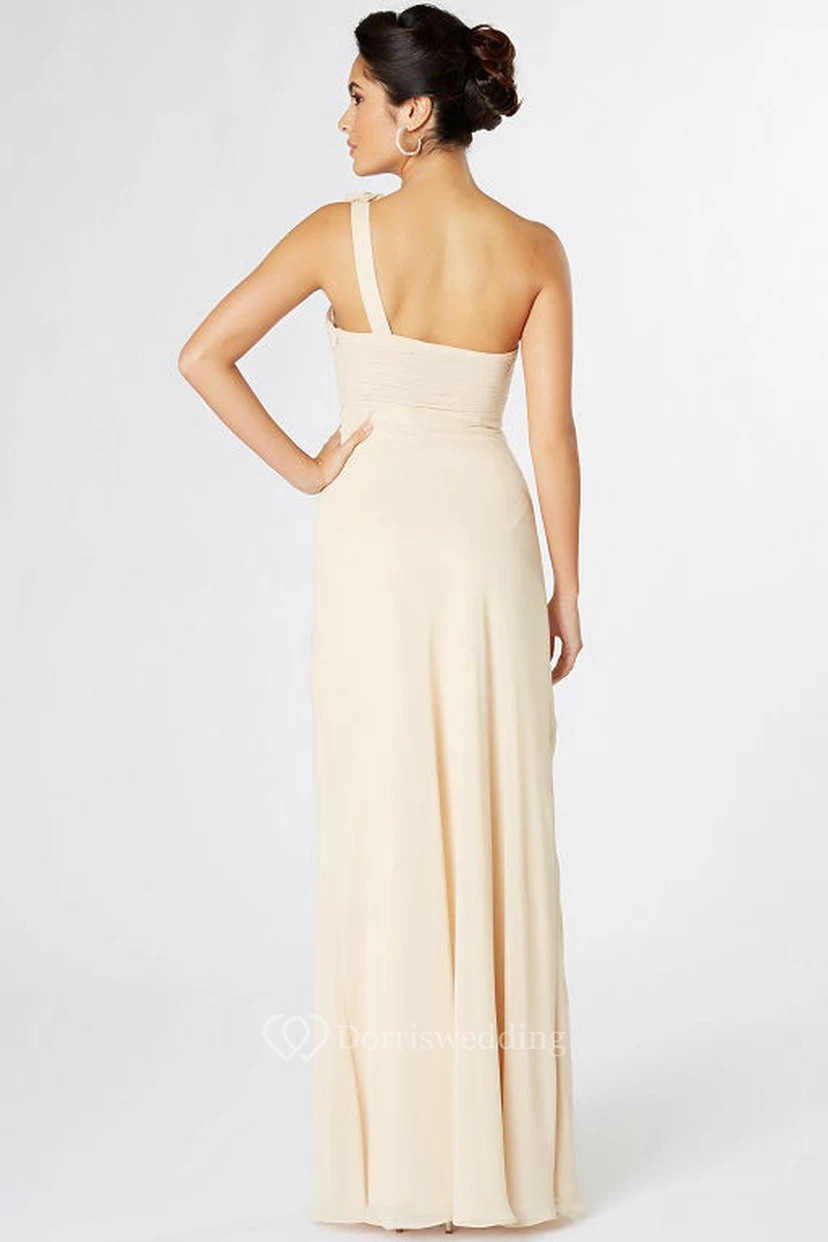 Sheath Sleeveless One-Shoulder Floral Chiffon Bridesmaid Dress view 2