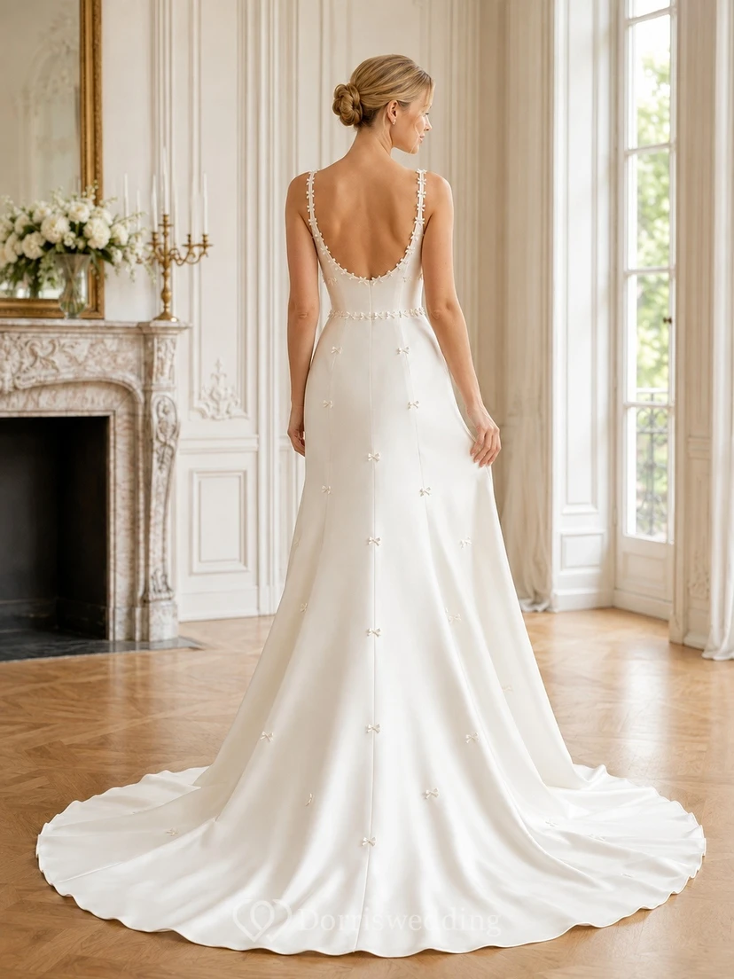 Simple A-line tiny Elegant Bridal Formal Wedding Dress view 2