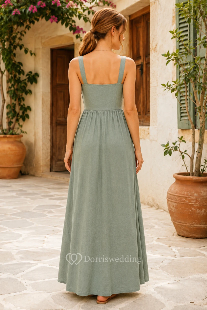 Salbeigrünes, formelles Kleid mit eckigem Ausschnitt und A-Linien-Form view 2