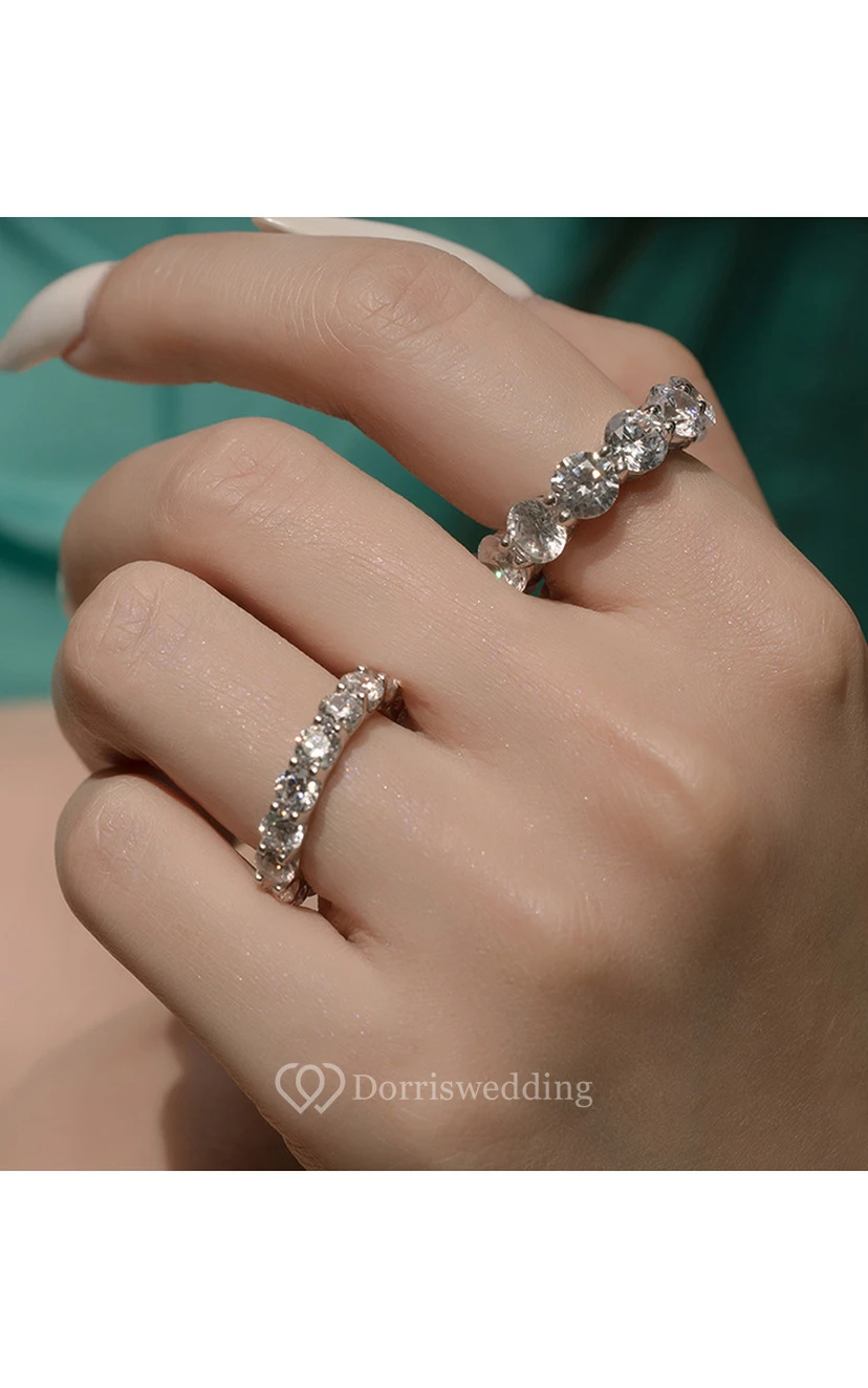 Eternity Round Cut 925 Silver Wedding Rings view 2