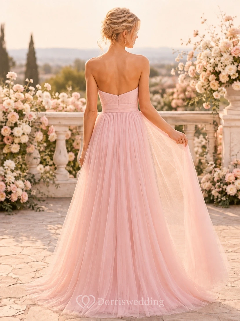 Formal Strapless A-line Tulle Sweetheart Floor-length Romantic Evening Dress view 2