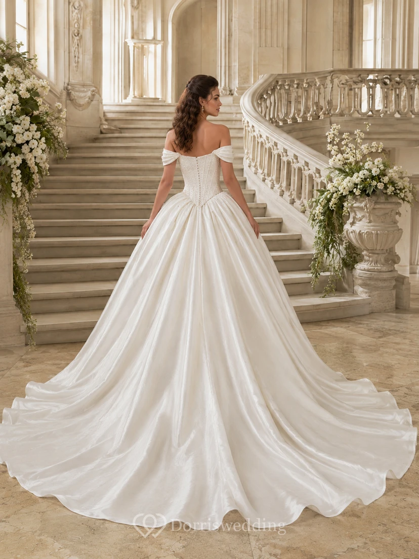 Satin-Hochzeitskleid, Etuikleid, One-Shoulder-Kleid, ärmellos, mit Schleppe view 2