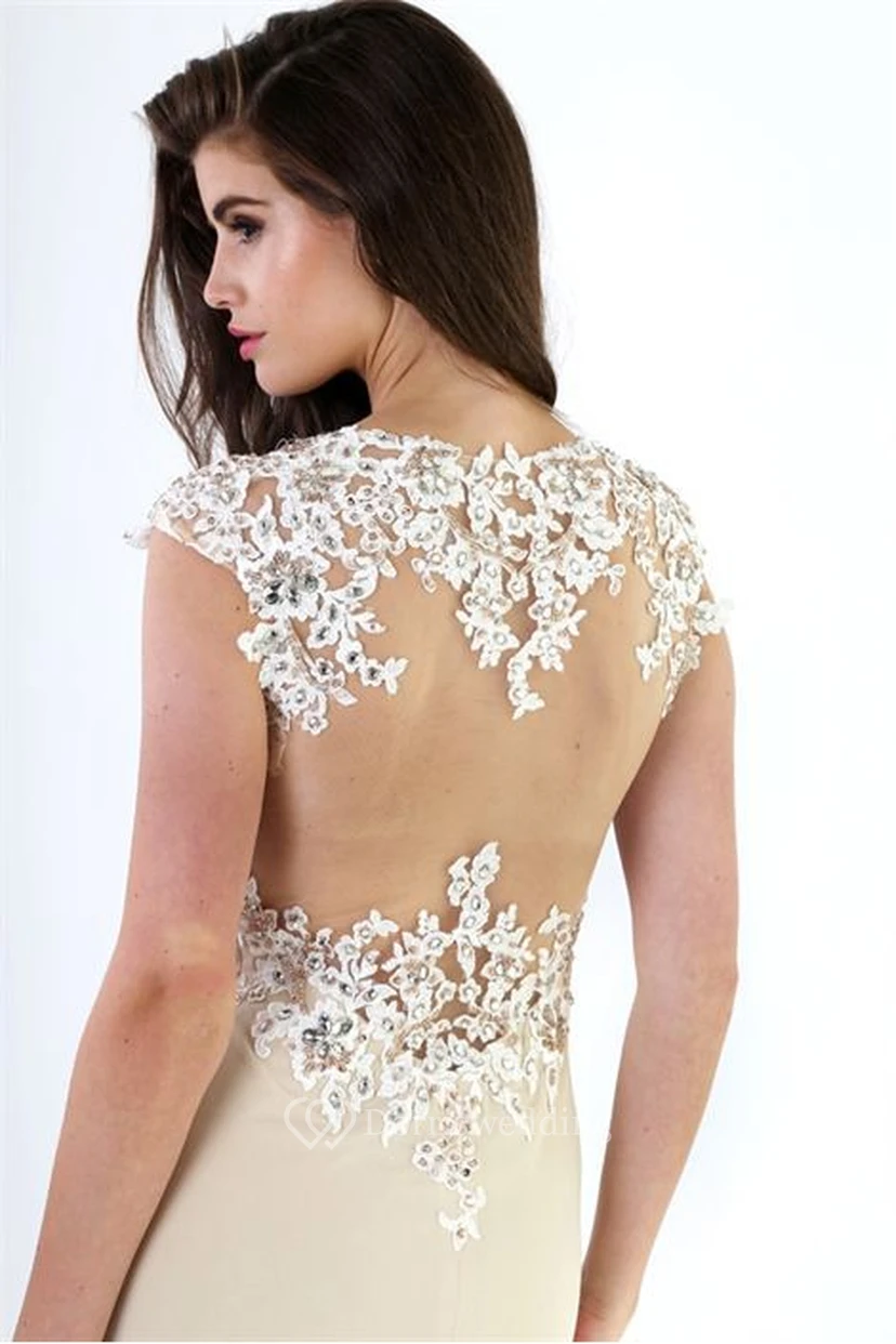 Split-Front V-Neck Cap Sleeve Chiffon Prom Dress view 3