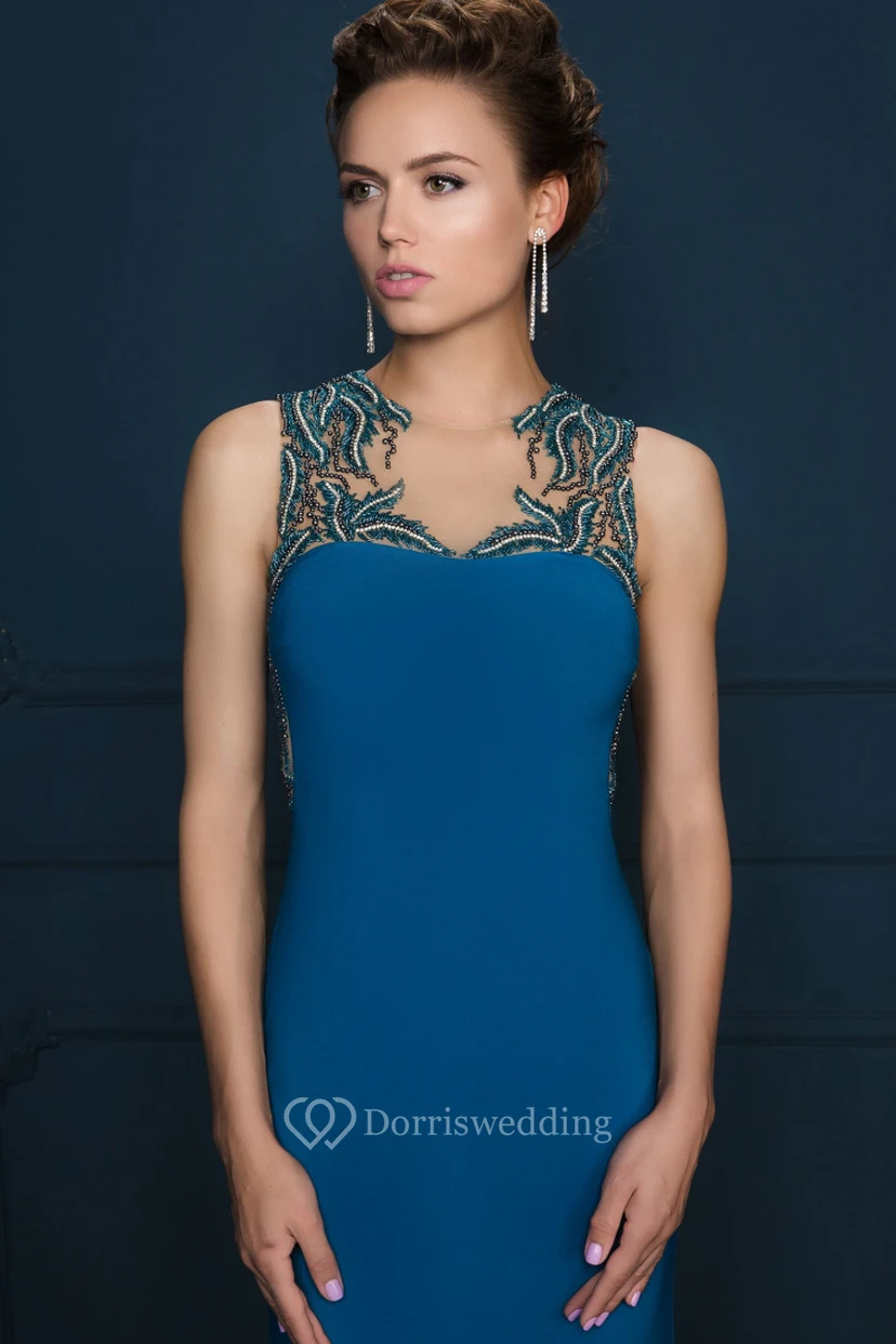 Sheath Maxi Sleeveless Jewel-Neck Beaded Jersey Evening Dress view 4