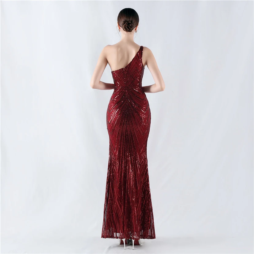 Vestido de noche asimétrico con escote alto y escote alto, adornado con cuentas florales y flores. view 12
