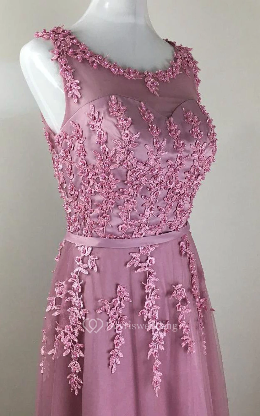 Robe trapèze sans manches à encolure ronde et applications de dentelle view 3