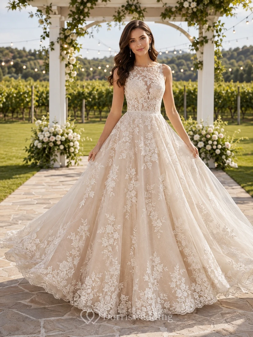 Vestido de novia formal de baile con escote cuadrado, vestido de novia romántico