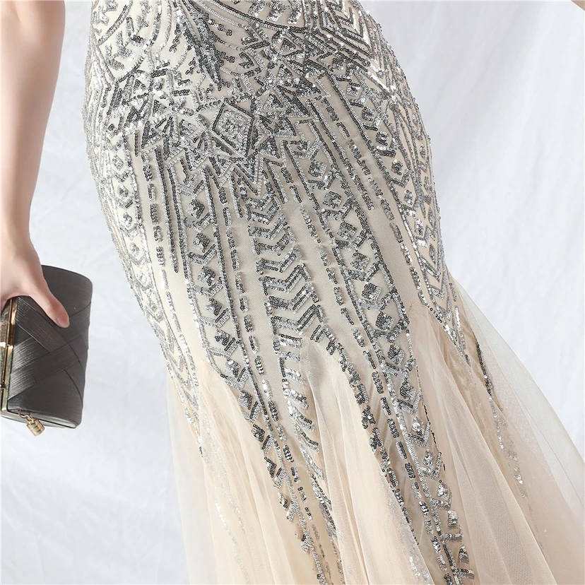 Crafted Beaded Positioning Flower Beads Splicing Mesh Gauze High-End Evening Dress view 95