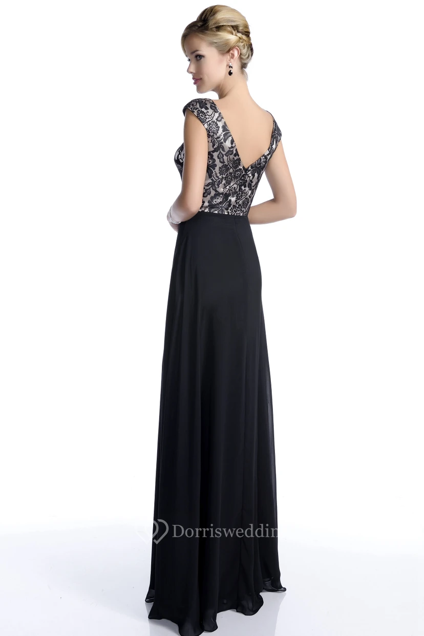 Cap Sleeve Lace And Chiffon Bridesmaid Dress With Bateau Neck And Low-V Back view 2