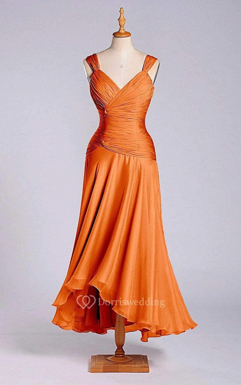 A-Linien-Kleid mit Trägern, Teelänge, Raffungen und Reißverschluss view 3