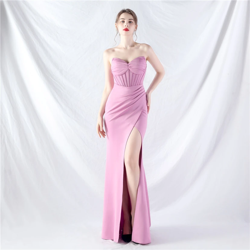 Vestido de noche de satén de alta gama con cola vertical pequeña y chaleco de espina de pescado de estilo palacio, de gran resistencia y cintura ajustada. view 11