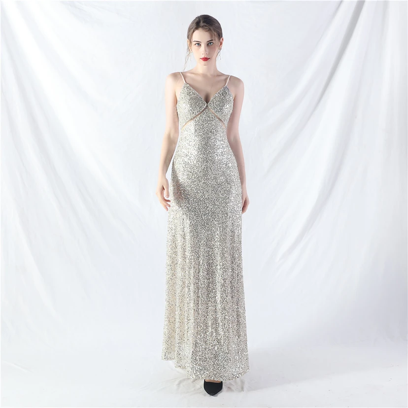 Robe longue trapèze évasée à paillettes, modèle phare du quotidien view 46