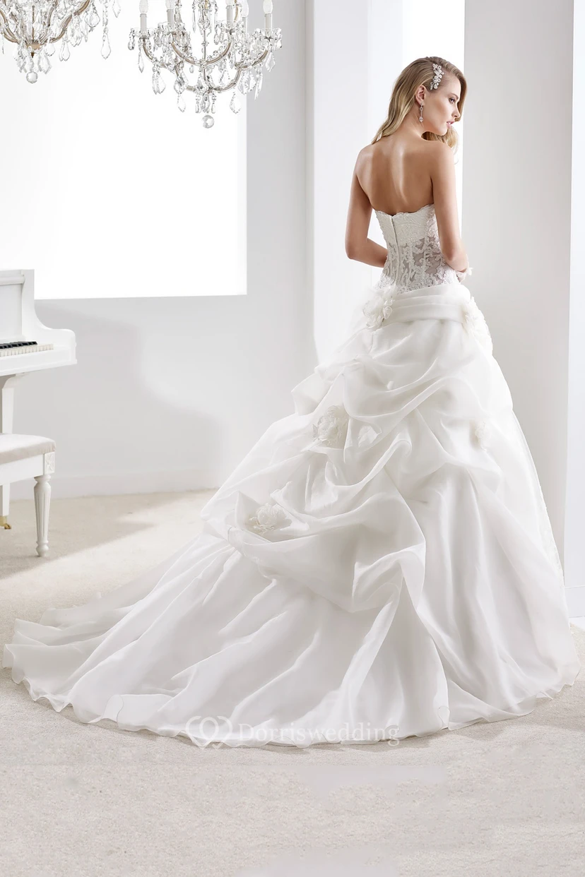 Sweetheart A-line Wedding gown with Lace Corset and Side Draping Ruffles  view 2
