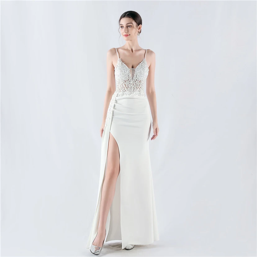 Heavy Hot Diamonds And Flower-Set Waisted Fishbone Satin Evening Dress Annual Meeting Wedding video preview