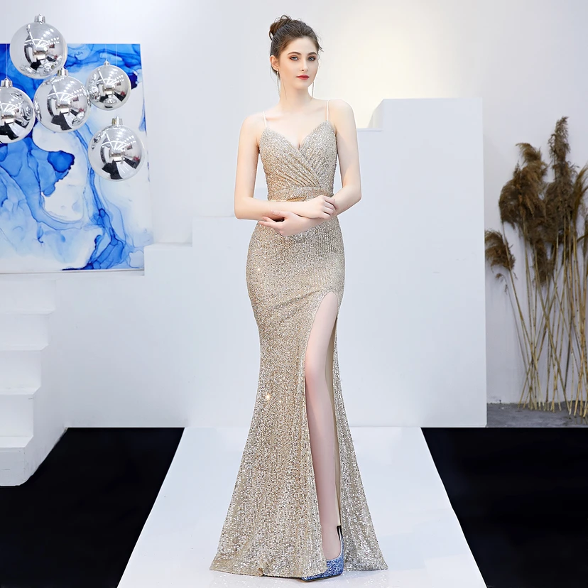 Märchenhaftes, verträumtes Promi-Party-, sexy, langes, schlankes Abendkleid mit Meerjungfrauenschnitt view 36