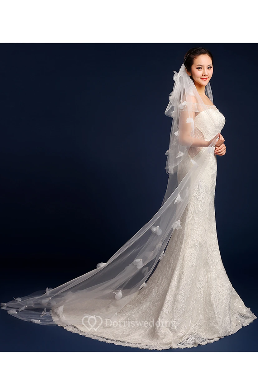 Ethereal Cathedral Wedding Veil with Exquisite Flowers view 3