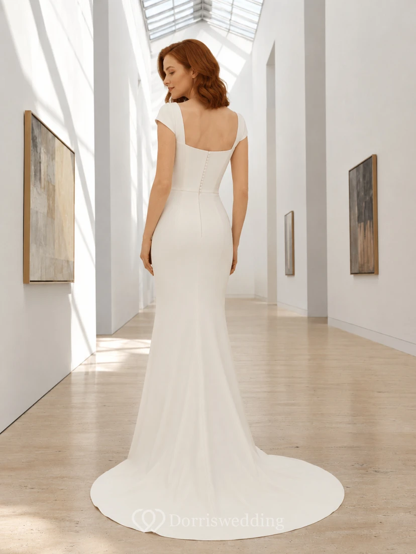 Cap Sleeve Square Neck Crepe Gallery Bridal Gown view 2